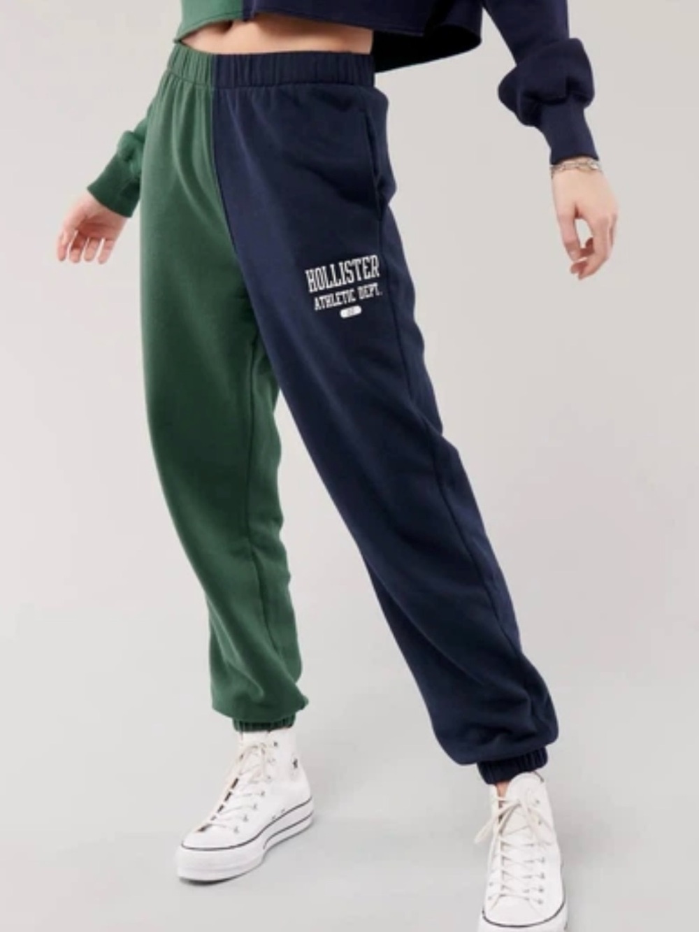 Hollister Two-Tone Forest Green & Navy Joggers Loungewear Gym Athleisure